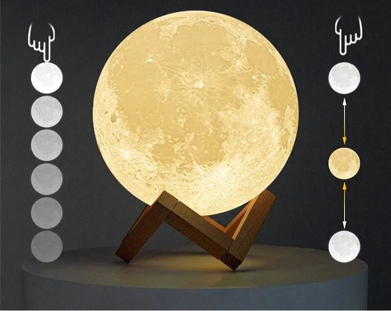 Luminária Lua Cheia 3D Abajur Com Suporte USB