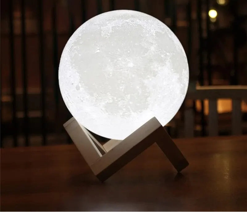 Luminária Lua Cheia 3D Abajur Com Suporte USB