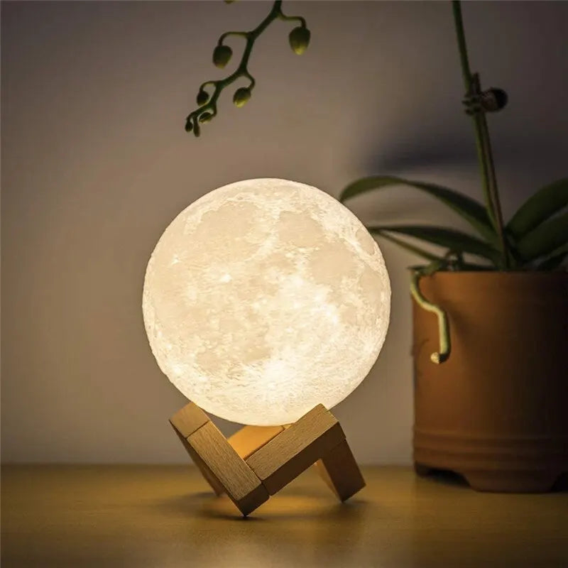 Luminária Lua Cheia 3D Abajur Com Suporte USB