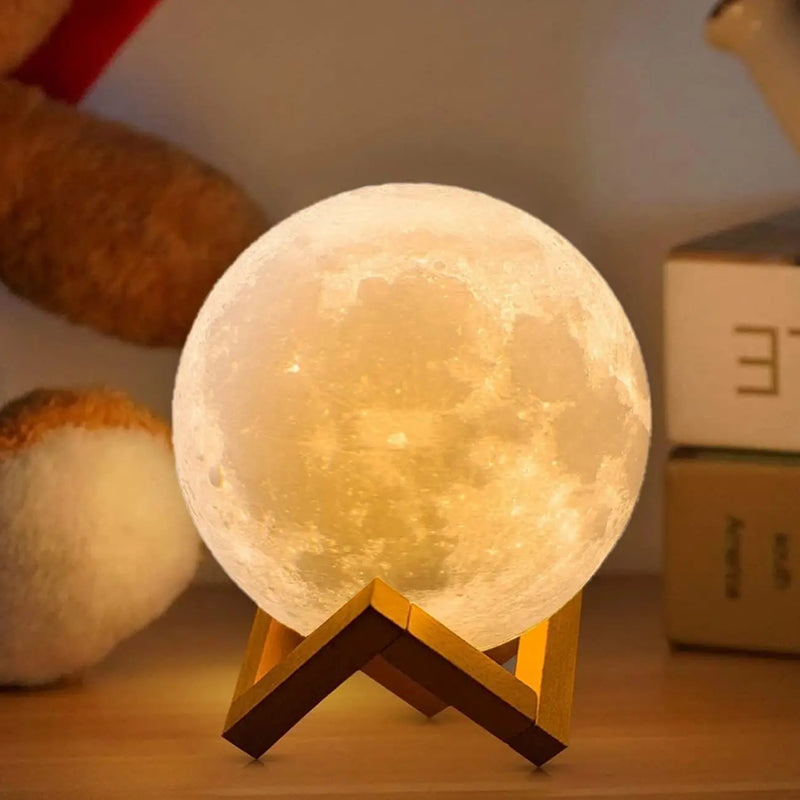 Luminária Lua Cheia 3D Abajur Com Suporte USB